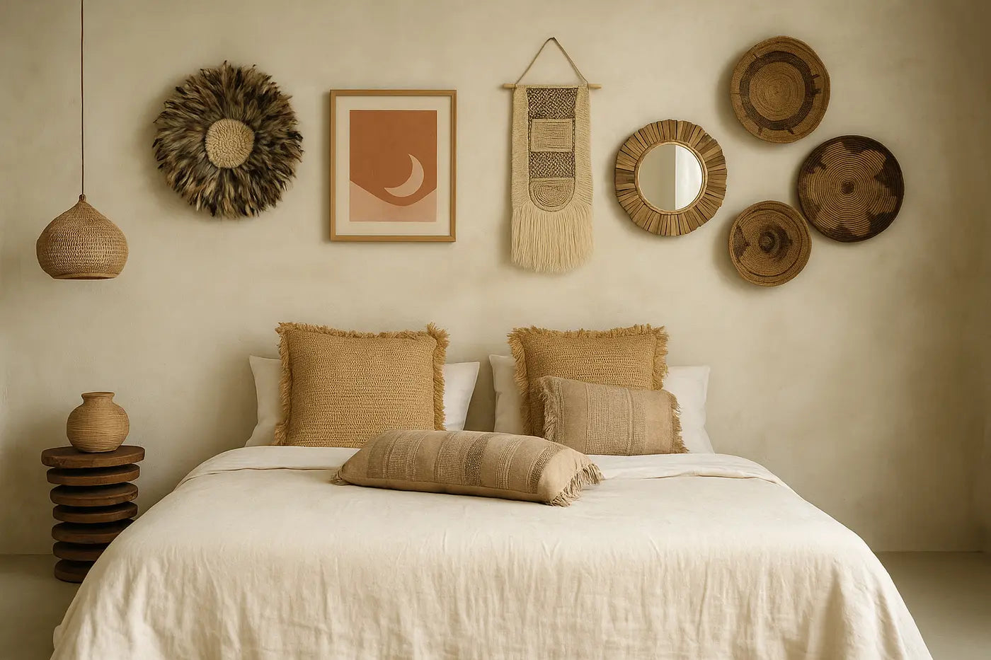 Chambre style bohème, décoration murale.