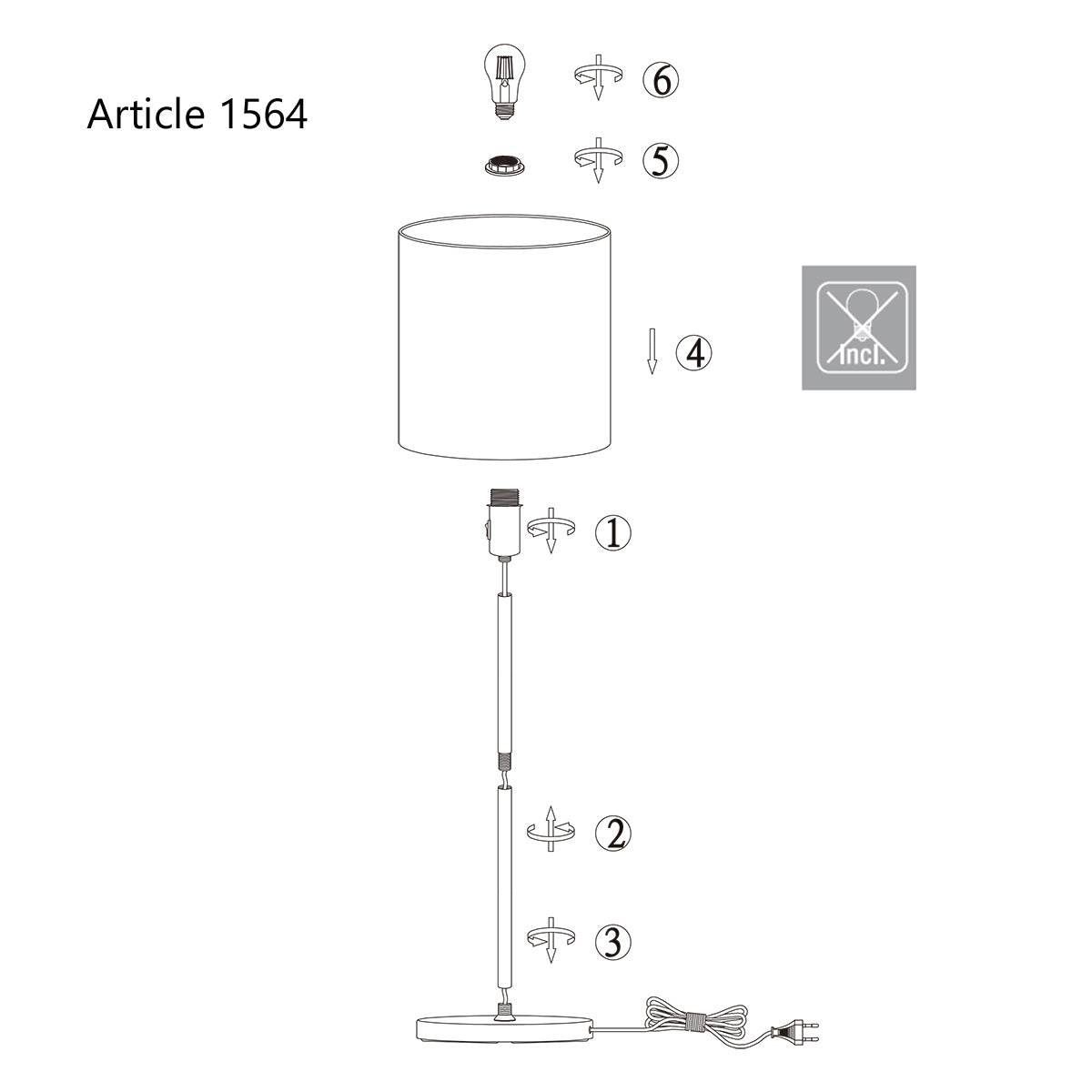 Stehlampe aus gebürstetem Metall mit weißem Zylinderschirm – H160 cm