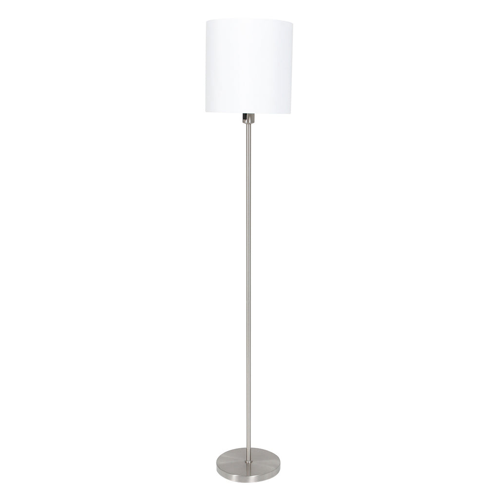 Stehlampe aus gebürstetem Metall mit weißem Zylinderschirm – H160 cm