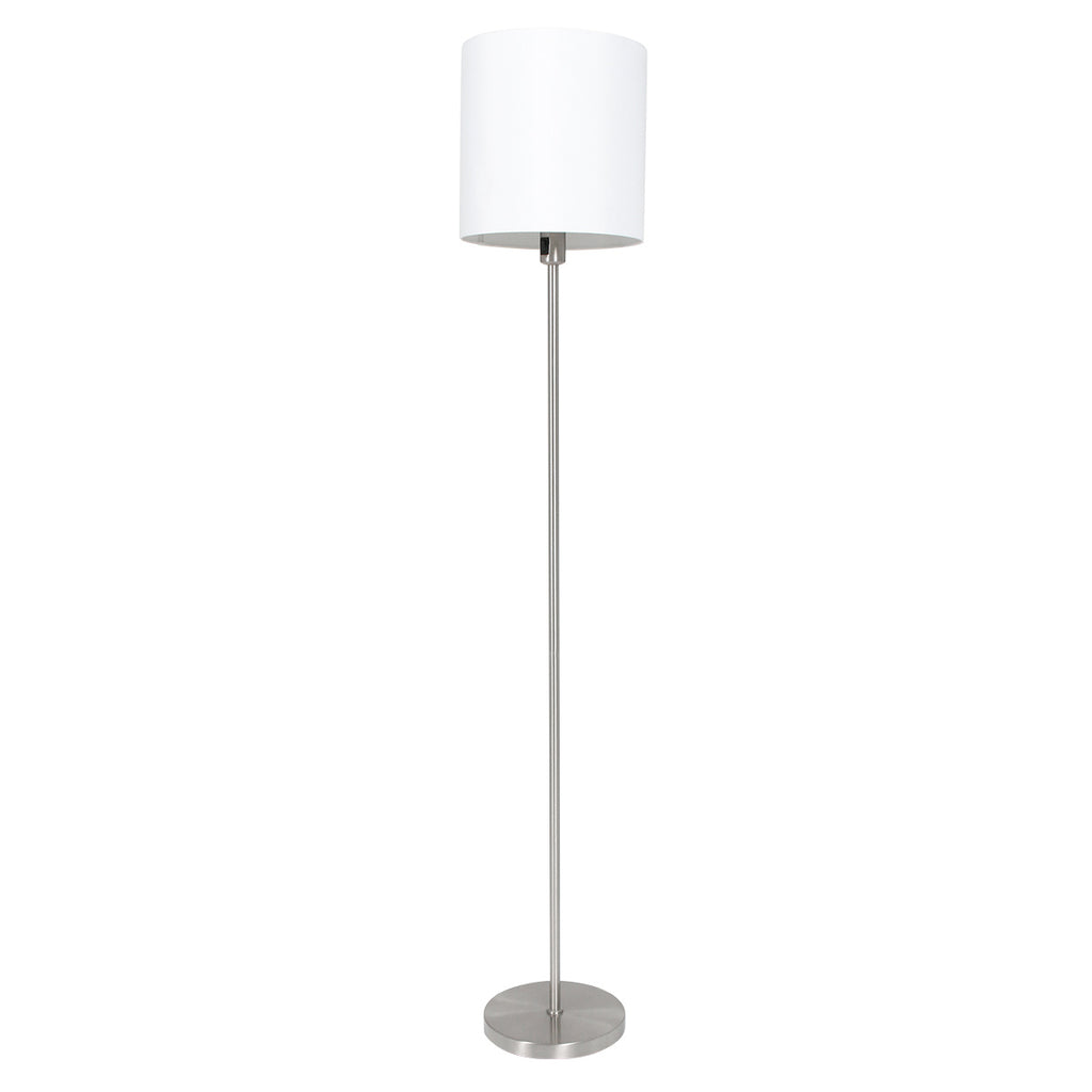 Stehlampe aus gebürstetem Metall mit weißem Zylinderschirm – H160 cm