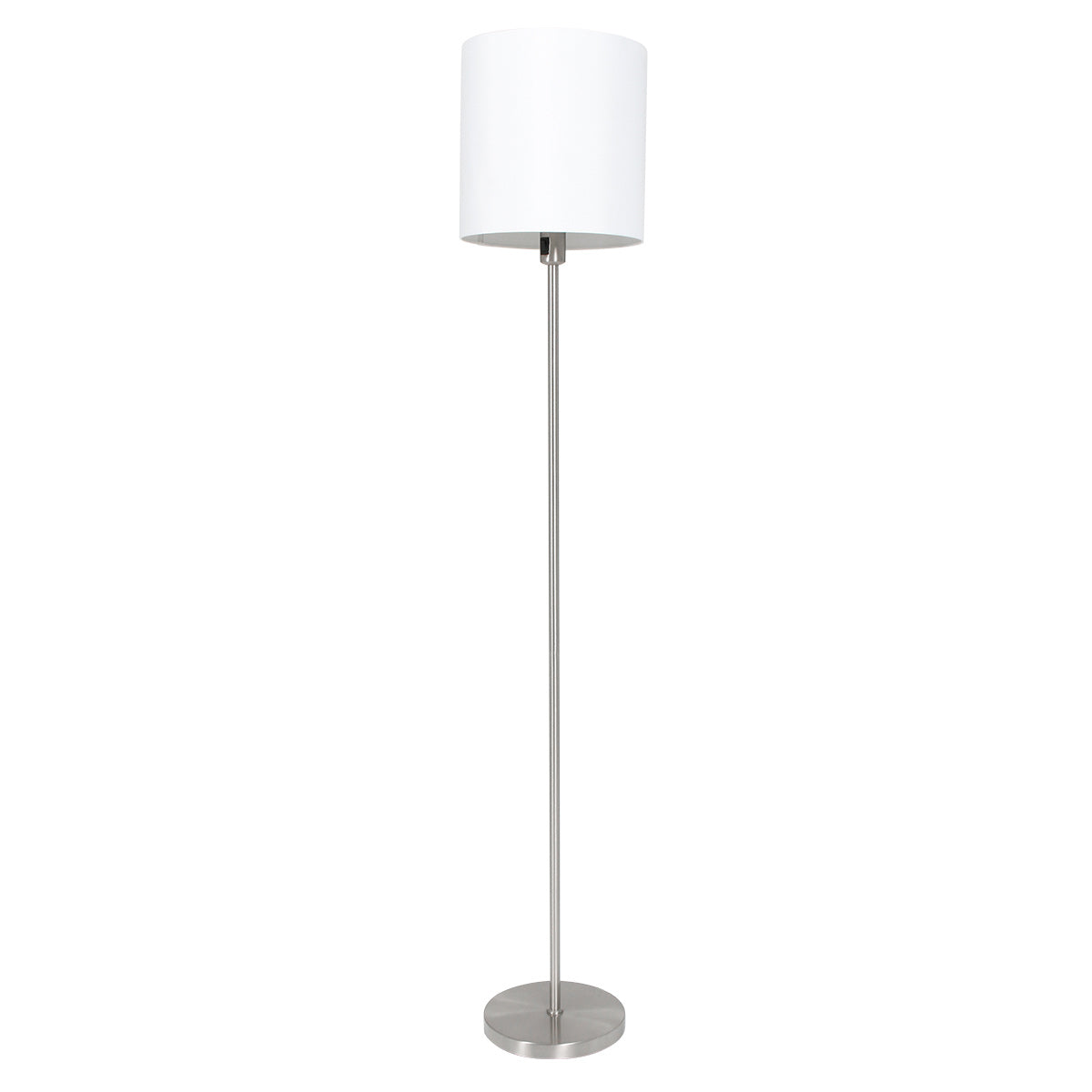 Stehlampe aus gebürstetem Metall mit weißem Zylinderschirm – H160 cm