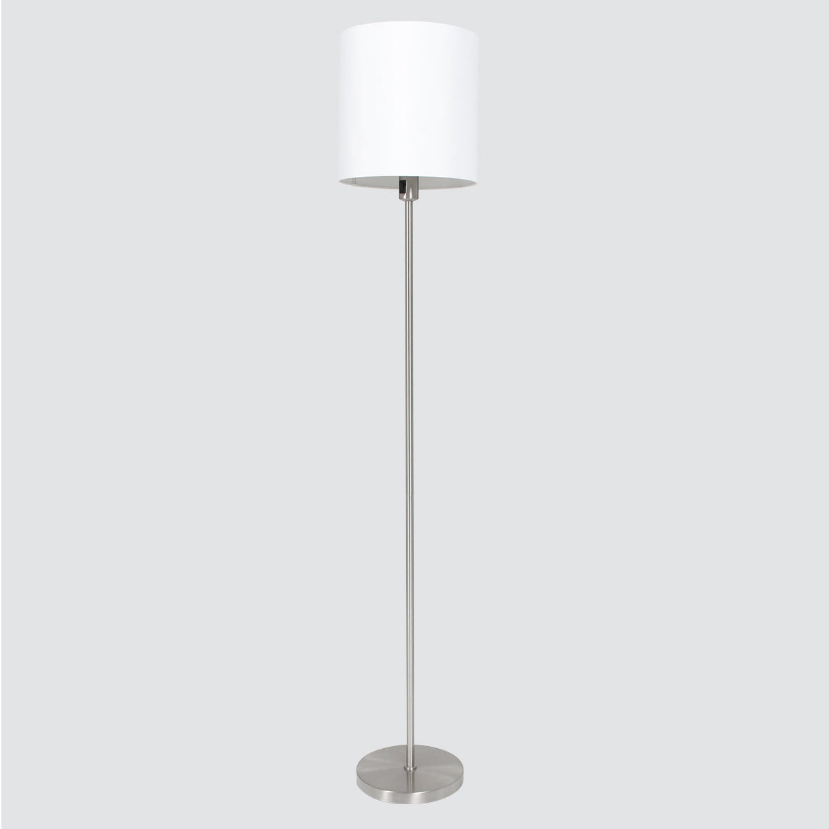 Stehlampe aus gebürstetem Metall mit weißem Zylinderschirm – H160 cm