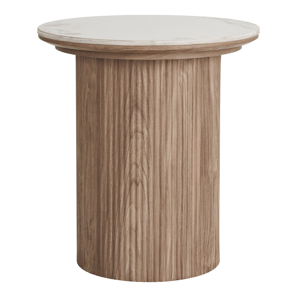 Table d’appoint ronde céramique blanche et bois naturel – Ø45 cm