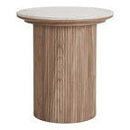 Table d’appoint ronde céramique blanche et bois naturel – Ø45 cm
