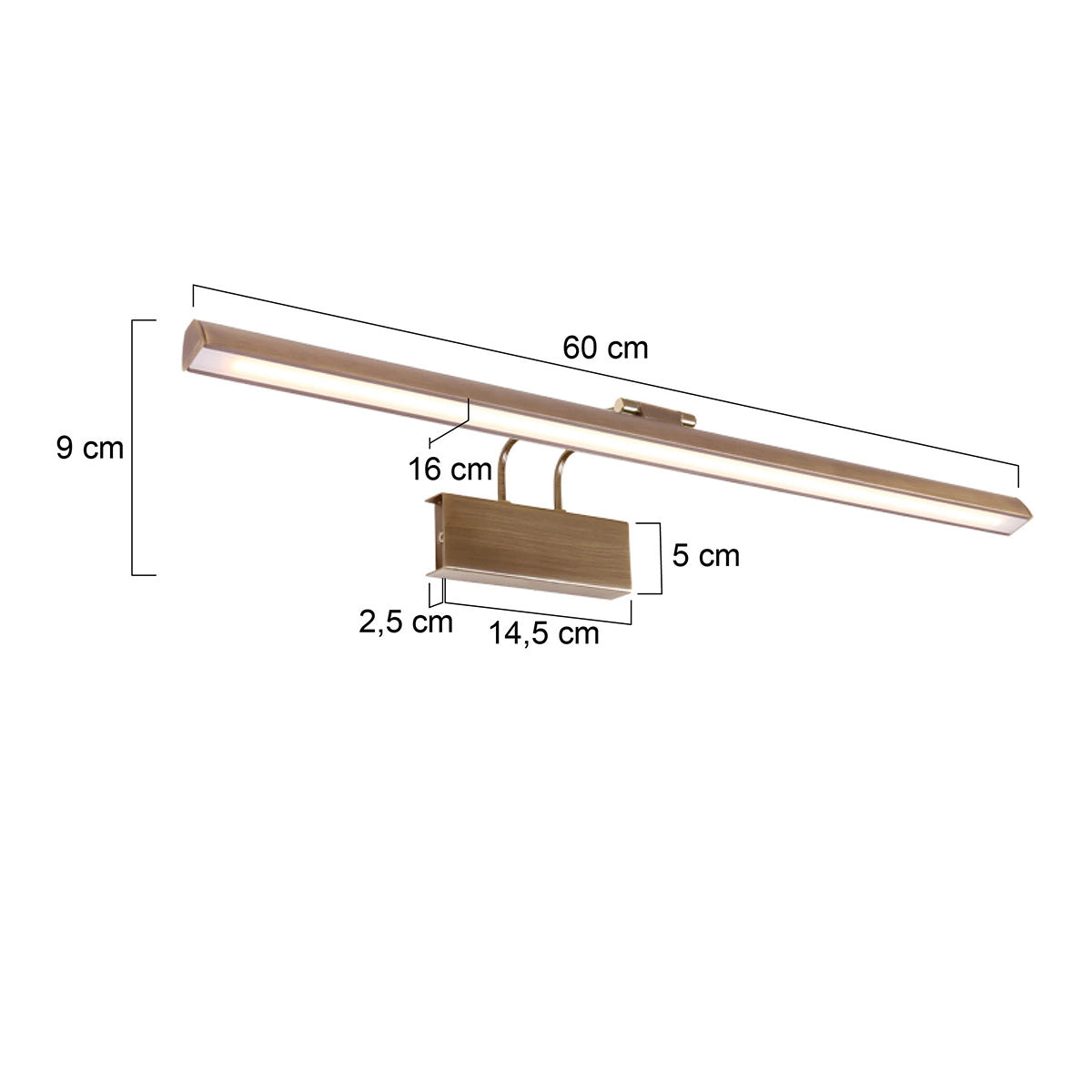 Schwenkbare LED-Wandleuchte aus gebürstetem Metall in Gold – 60 cm