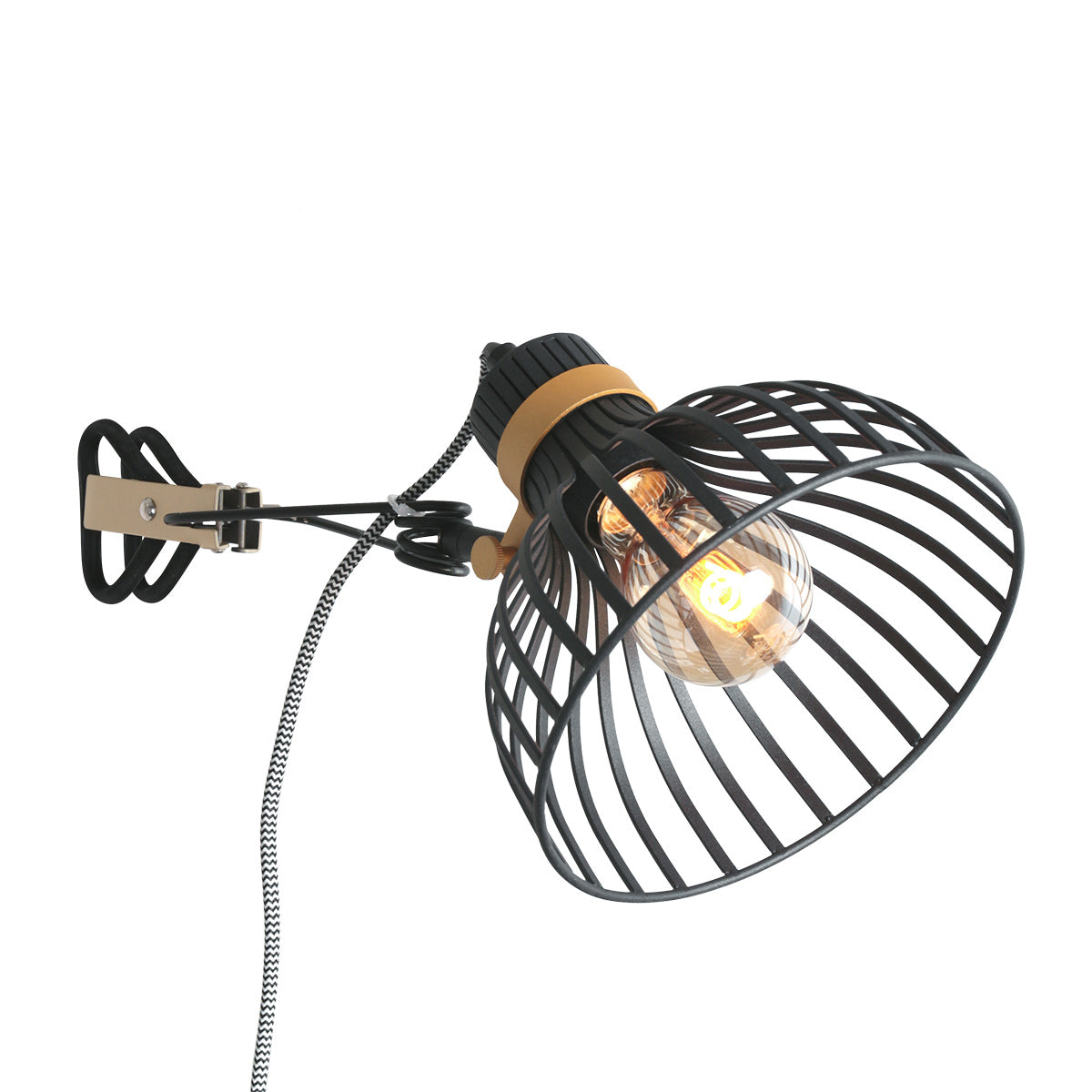 Wandleuchte aus schwarzem Metall mit schwenkbarem Arm und goldenen Details – H20 cm