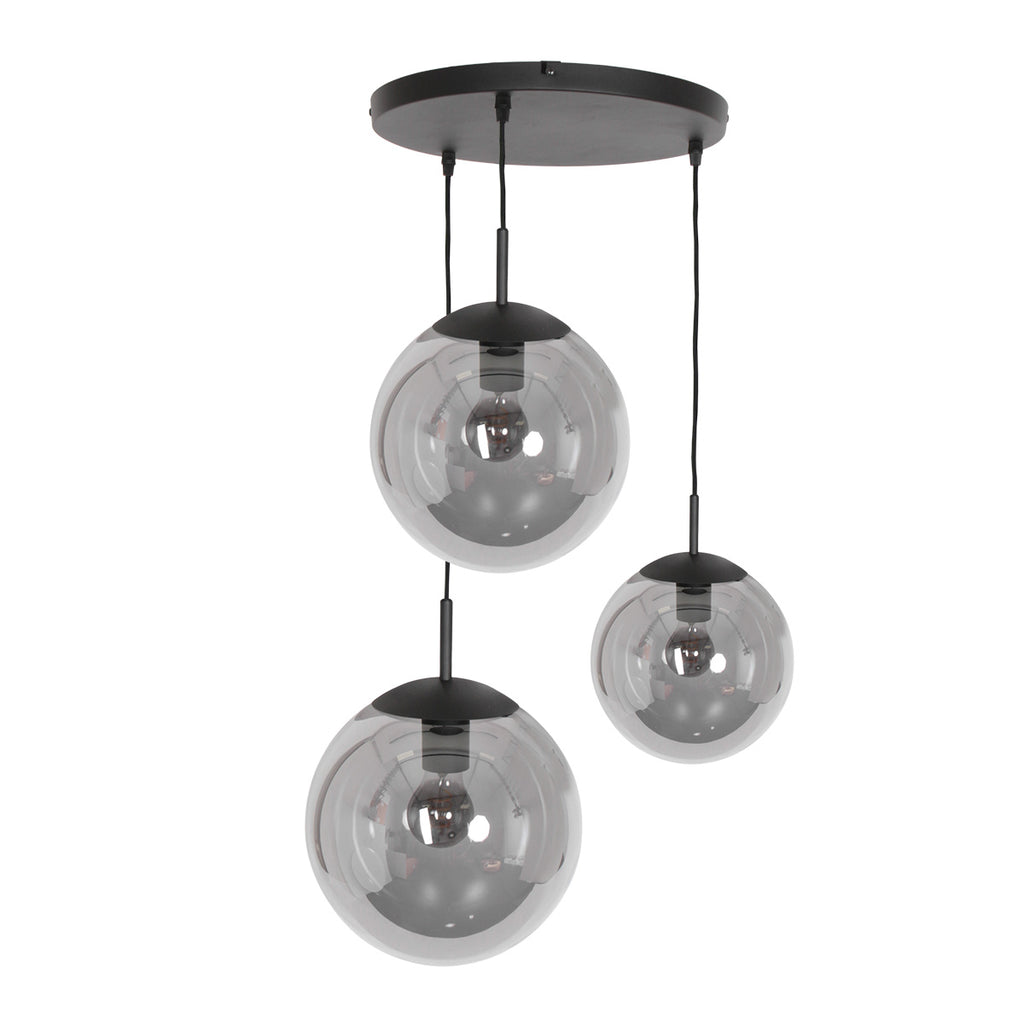 Suspension en verre fumé noir sphérique à 3 globes – Ø35 cm