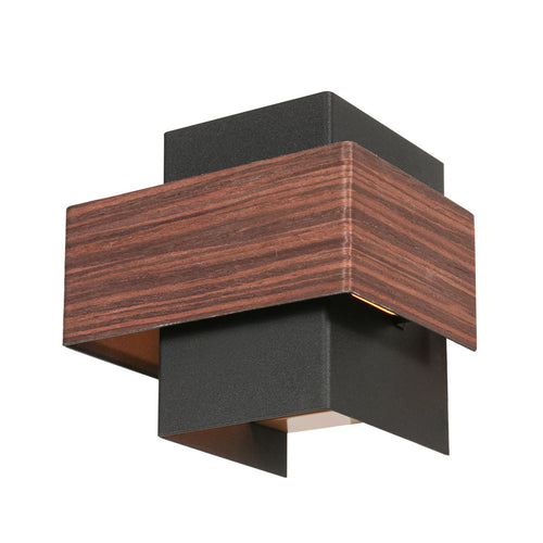 Wandleuchte aus Holz und schwarzem Metall mit Rillenmuster für Wohnzimmer oder Flur