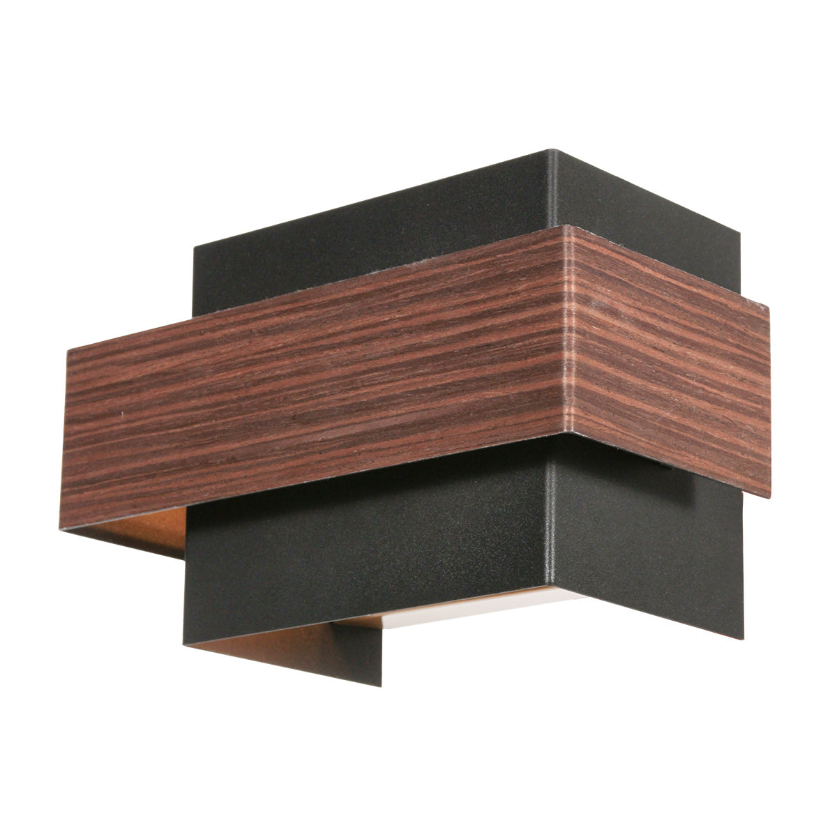 Rechteckige Wandleuchte in Schwarz mit Holzoptik fürs Wohnzimmer – 15x12,5 cm