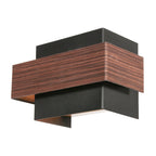 Rechteckige Wandleuchte in Schwarz mit Holzoptik fürs Wohnzimmer – 15x12,5 cm
