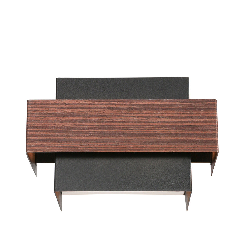 Rechteckige Wandleuchte in Schwarz mit Holzoptik fürs Wohnzimmer – 15x12,5 cm