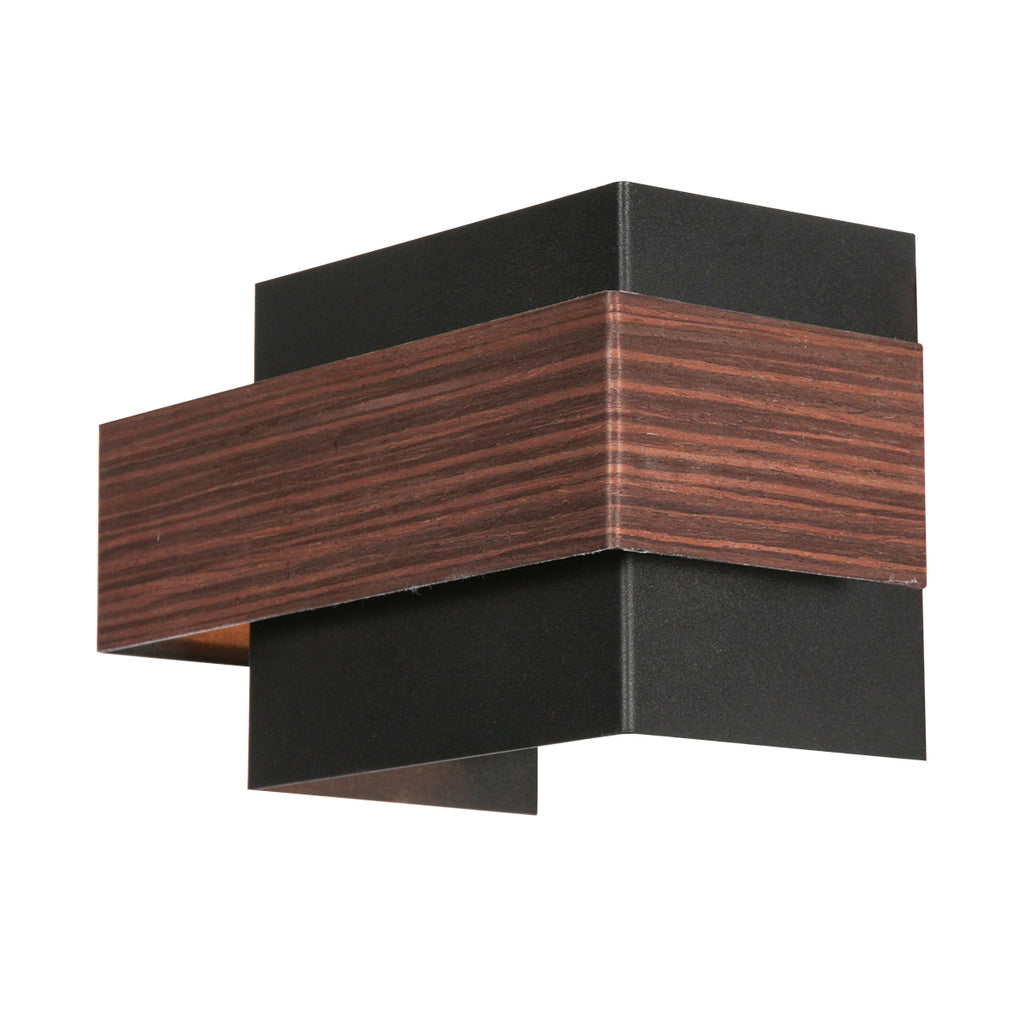 Rechteckige Wandleuchte in Schwarz mit Holzoptik fürs Wohnzimmer – 15x12,5 cm