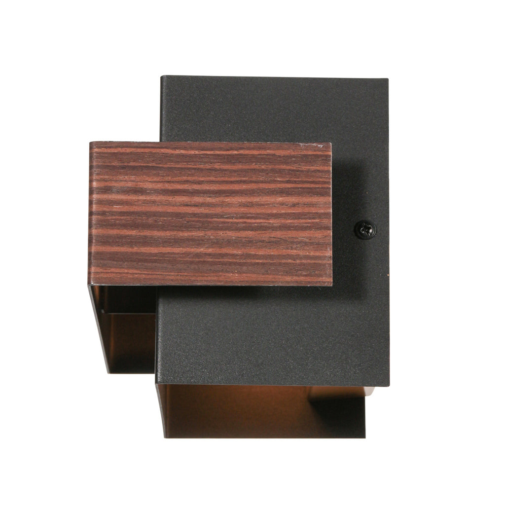Rechteckige Wandleuchte in Schwarz mit Holzoptik fürs Wohnzimmer – 15x12,5 cm