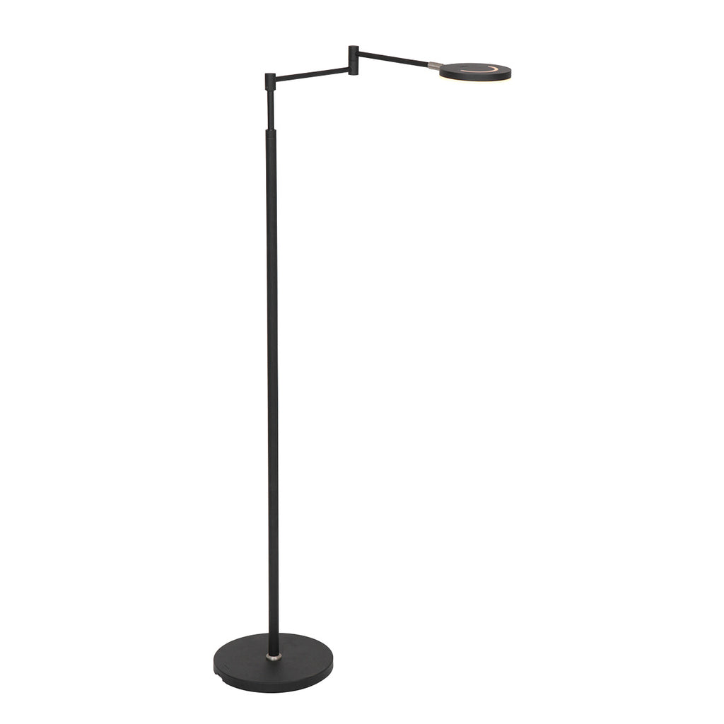 Stehlampe aus schwarzem Metall mit Gelenkarm, akkubetrieben und dimmbar – H140 cm