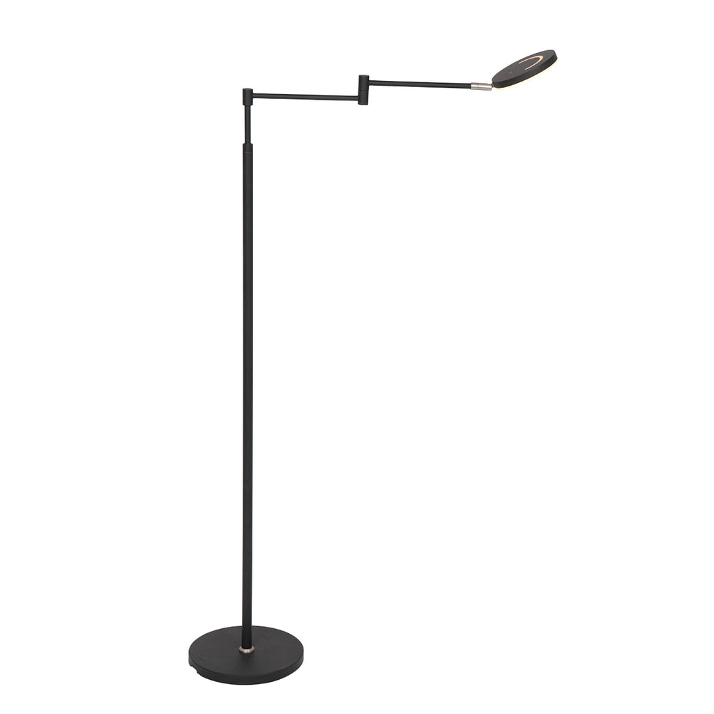 Stehlampe aus schwarzem Metall mit Gelenkarm, akkubetrieben und dimmbar – H140 cm