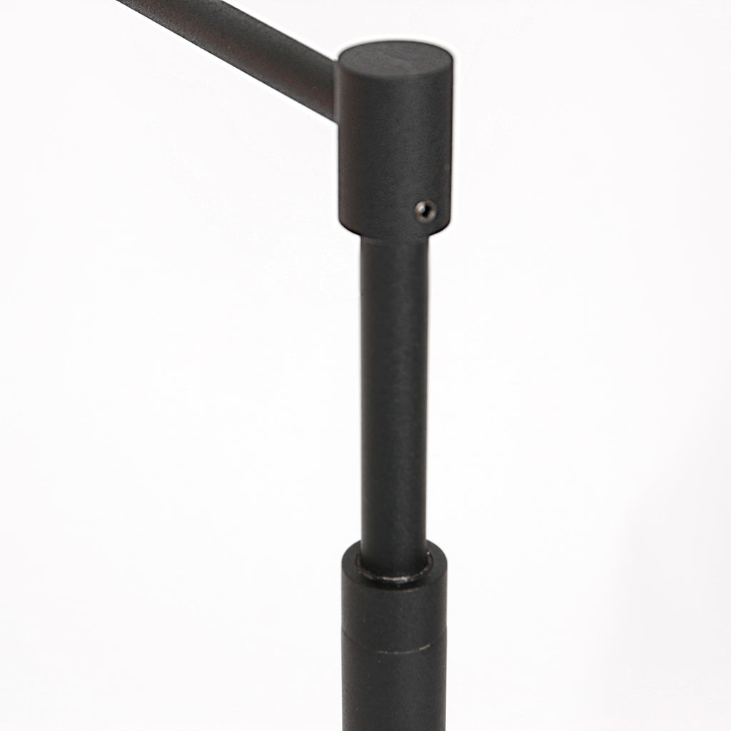 Stehlampe aus schwarzem Metall mit Gelenkarm, akkubetrieben und dimmbar – H140 cm