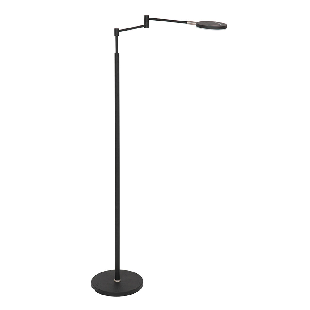 Stehlampe aus schwarzem Metall mit Gelenkarm, akkubetrieben und dimmbar – H140 cm