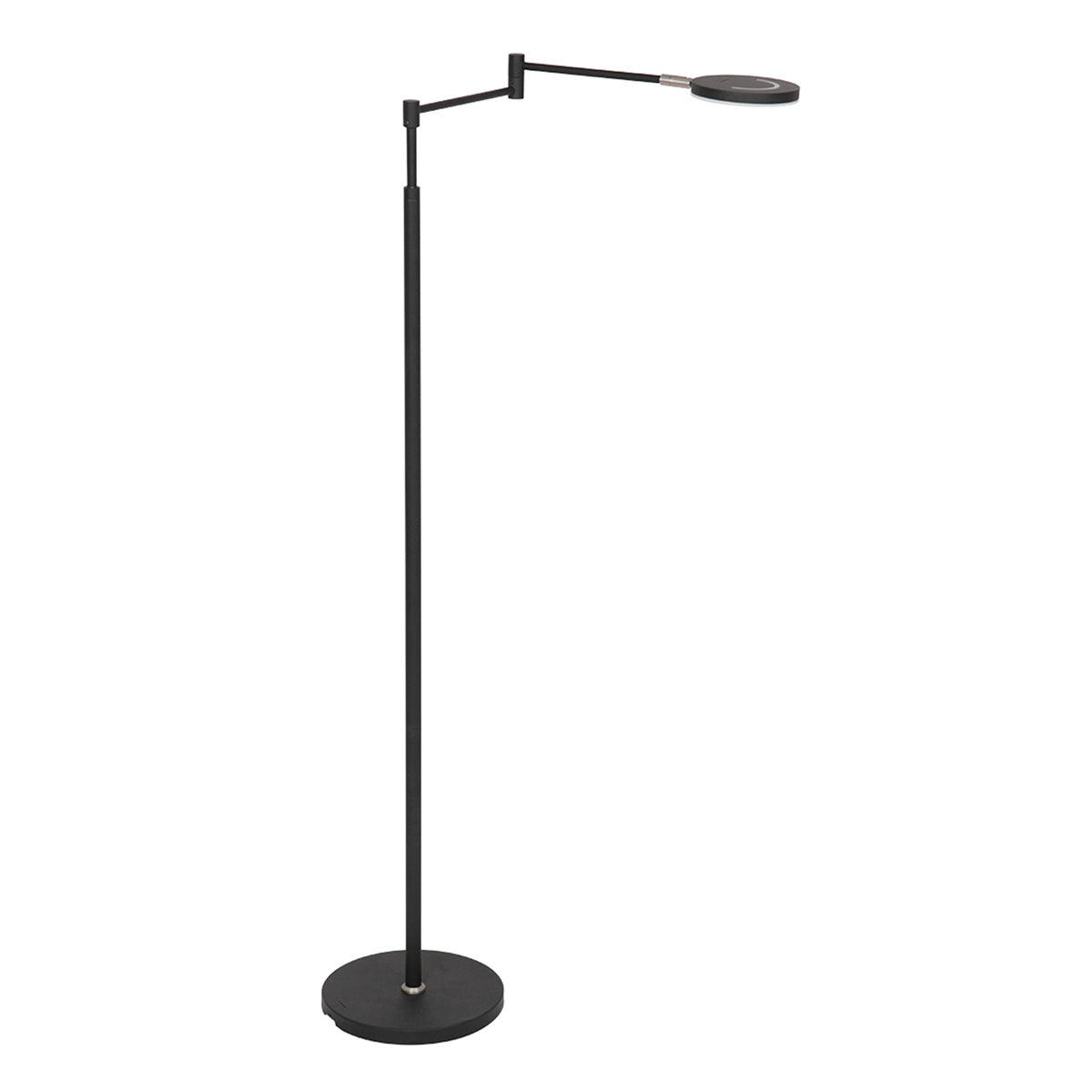 Stehlampe aus schwarzem Metall mit Gelenkarm, akkubetrieben und dimmbar – H140 cm