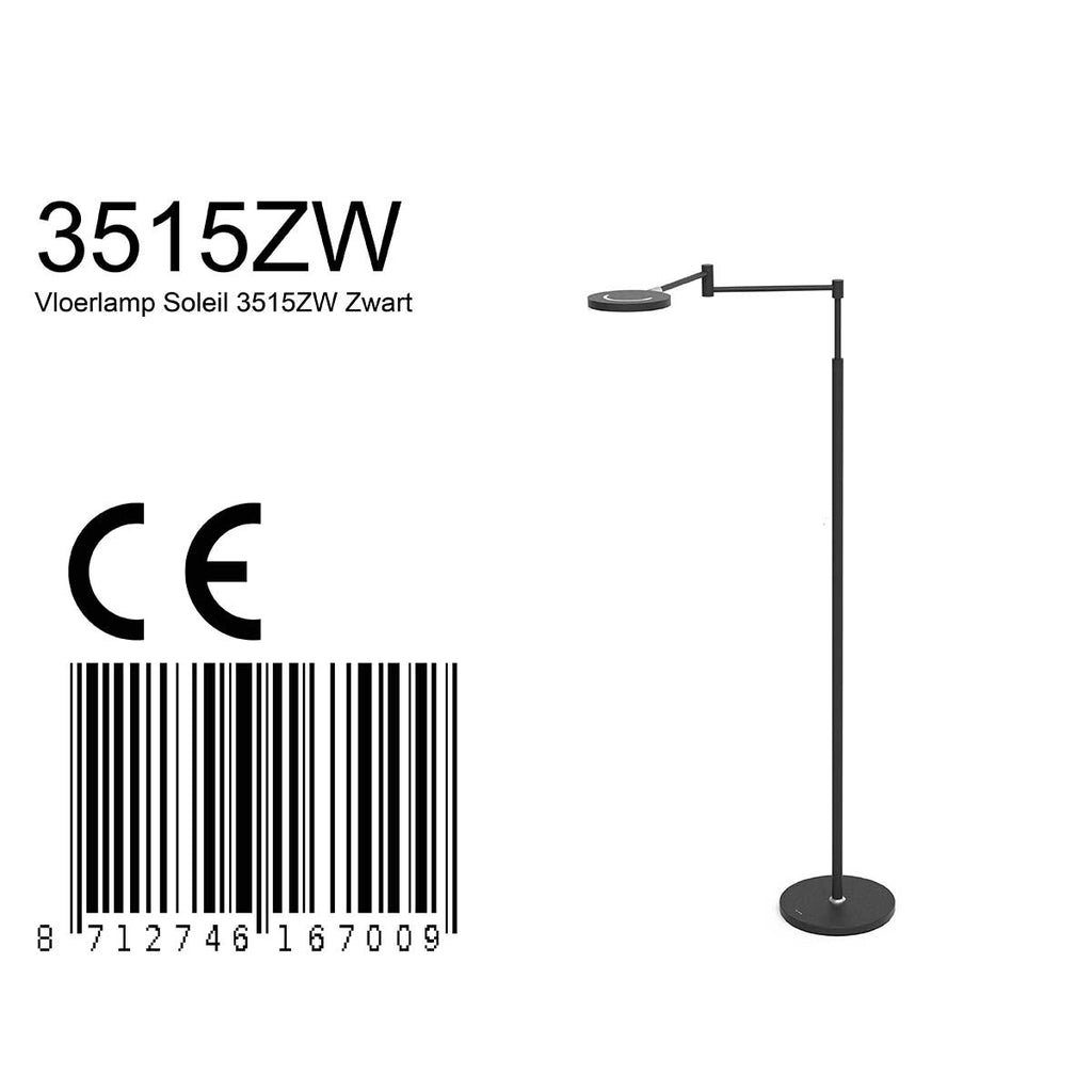 Stehlampe aus schwarzem Metall mit Gelenkarm, akkubetrieben und dimmbar – H140 cm