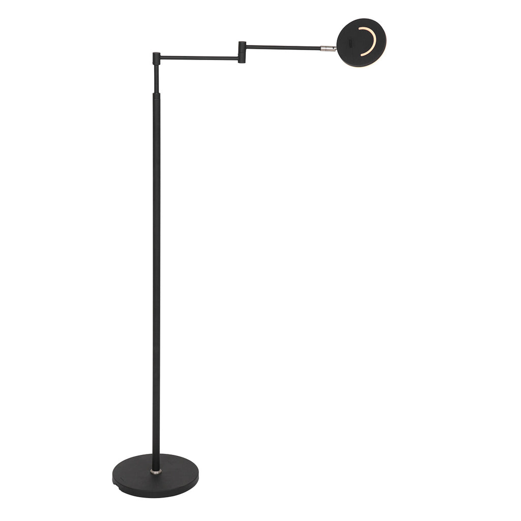 Stehlampe aus schwarzem Metall mit Gelenkarm, akkubetrieben und dimmbar – H140 cm