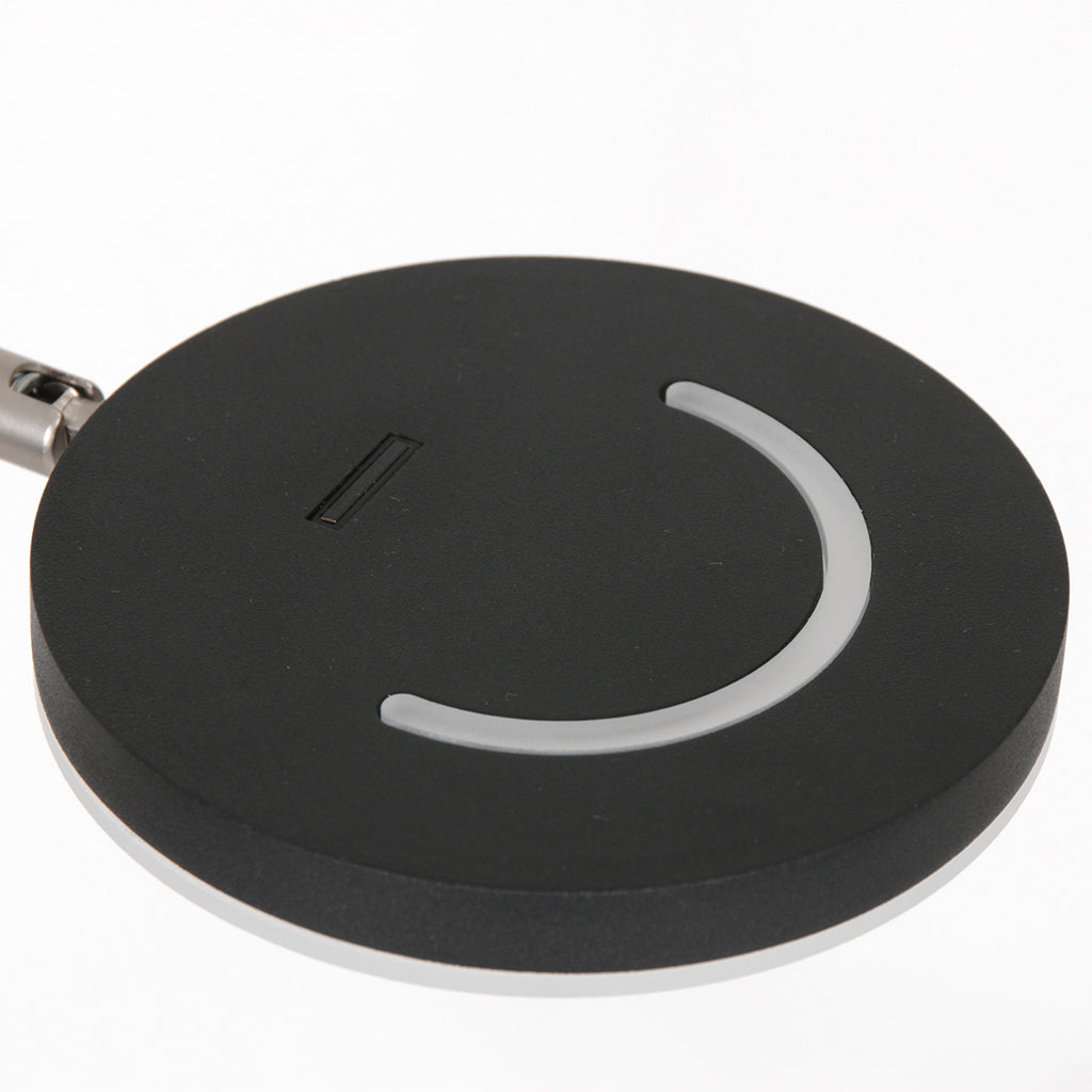 Stehlampe aus schwarzem Metall mit Gelenkarm, akkubetrieben und dimmbar – H140 cm
