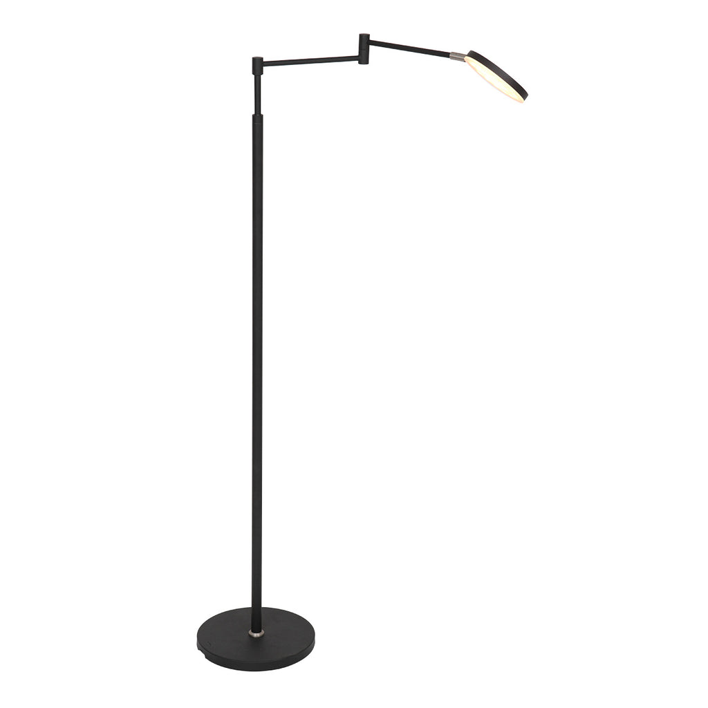 Stehlampe aus schwarzem Metall mit Gelenkarm, akkubetrieben und dimmbar – H140 cm