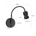Applique murale noire en métal avec port USB et bras flexible – H33 cm