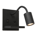 Wandleuchte aus schwarzem Metall mit kabellosem Ladepad und USB-Anschlüssen