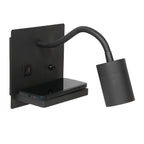 Wandleuchte aus schwarzem Metall mit kabellosem Ladepad und USB-Anschlüssen