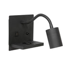 Wandleuchte aus schwarzem Metall mit kabellosem Ladepad und USB-Anschlüssen