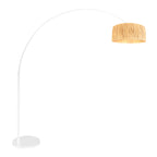 Bogenlampe in Weiß mit Schirm aus Naturfasern fürs Wohnzimmer – Ø50 cm