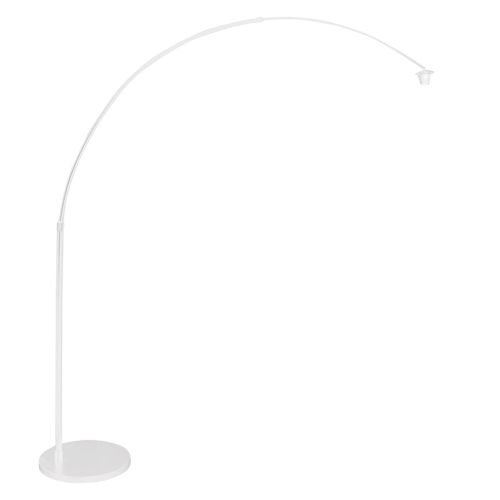 Bogenlampe in Weiß mit Schirm aus Naturfasern fürs Wohnzimmer – Ø50 cm