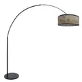 Bogenlampe in Schwarz mit geflochtenem Bambusschirm – H210-240 cm