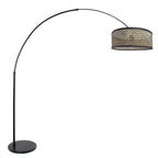 Bogenlampe in Schwarz mit geflochtenem Bambusschirm – H210-240 cm