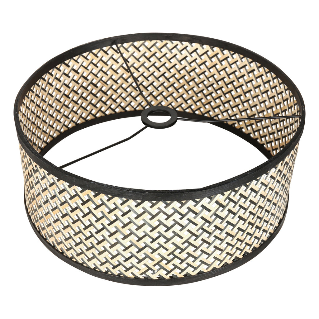 Bogenlampe in Schwarz mit geflochtenem Bambusschirm – H210-240 cm