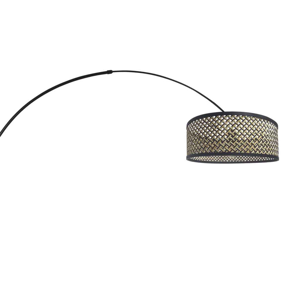 Bogenlampe in Schwarz mit geflochtenem Bambusschirm – H210-240 cm