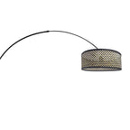 Bogenlampe in Schwarz mit geflochtenem Bambusschirm – H210-240 cm