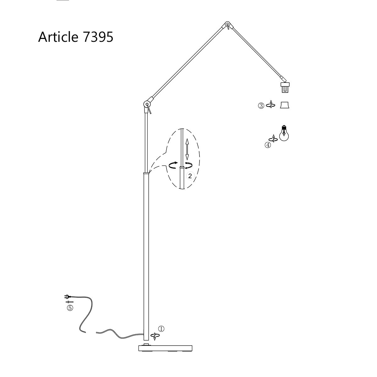 Stehlampe aus Rattan Natur mit schwarzem Gelenkgestell – Ø40 cm
