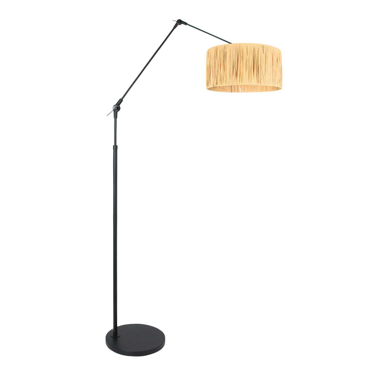 Stehlampe aus Rattan Natur mit schwarzem Gelenkgestell – Ø40 cm