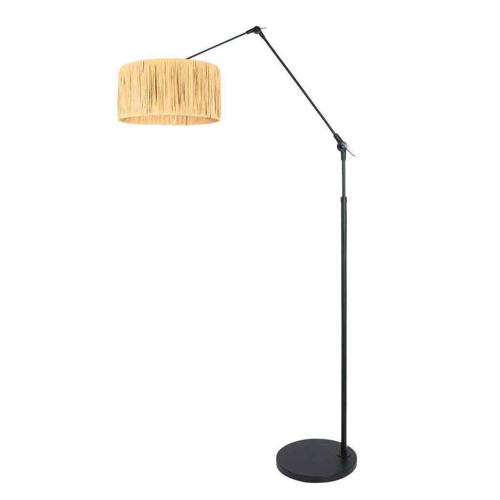 Stehlampe aus Rattan Natur mit schwarzem Gelenkgestell – Ø40 cm