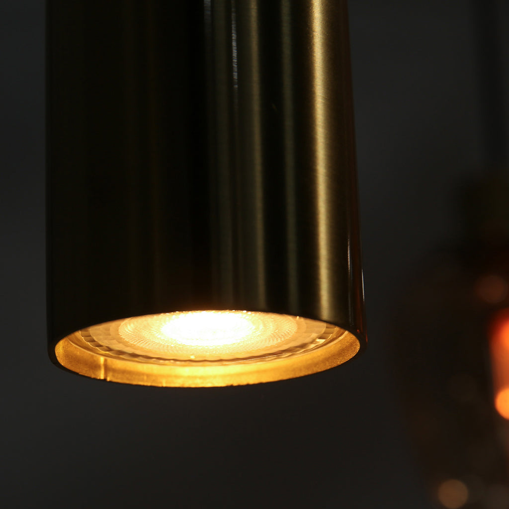 Mehrflammige Hängeleuchte aus Bernsteinglas in Messingoptik für warmes Licht – 140x44 cm