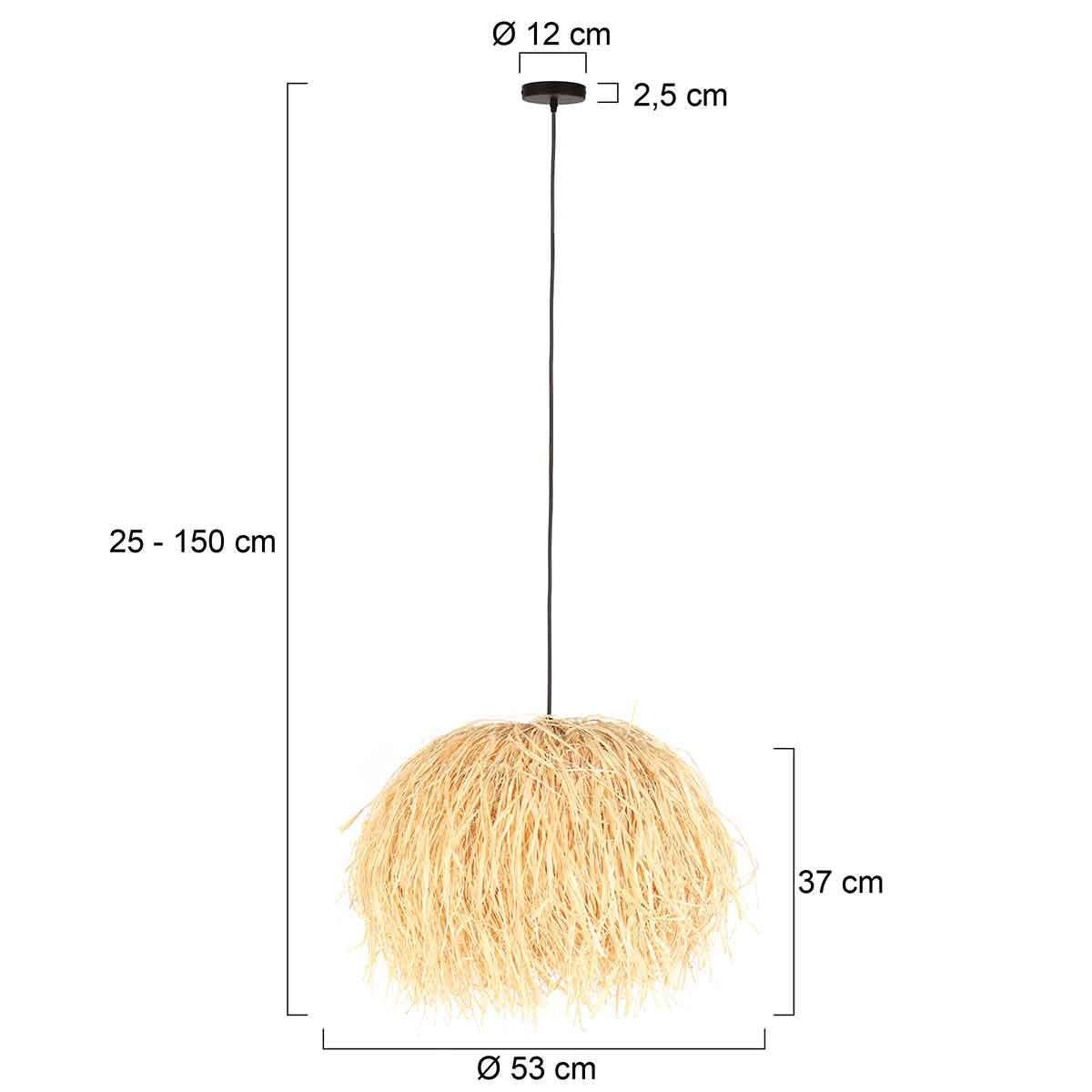 Hängeleuchte aus Naturfasern in Beige mit Fransen – Ø53 cm