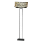 Moderne Stehlampe in Schwarz mit Bambusschirm fürs Wohnzimmer – Ø50 cm
