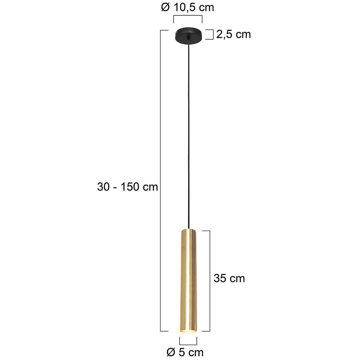 Zylindrische Hängeleuchte aus Metall in Gold mit verstellbarem Licht – Ø10,5 cm