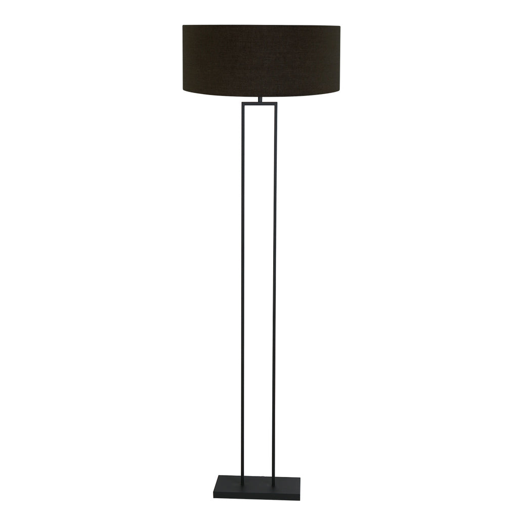 Stehlampe aus schwarzem Metall mit Zylinderschirm in Schwarz und Goldfarben – H160 cm