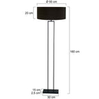 Stehlampe aus schwarzem Metall mit Zylinderschirm in Schwarz und Goldfarben – H160 cm