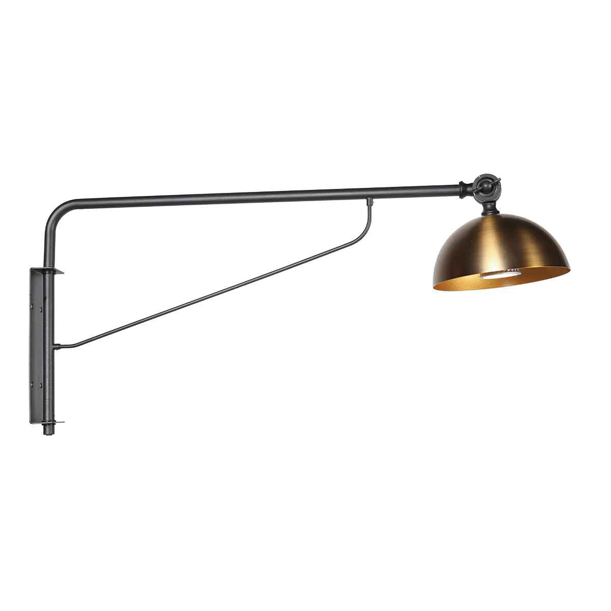 Wandleuchte aus schwarzem Metall und Bronze mit Gelenkarm – 68 cm