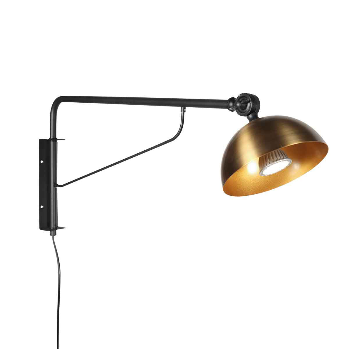 Wandleuchte aus schwarzem Metall und Bronze mit Gelenkarm – 68 cm