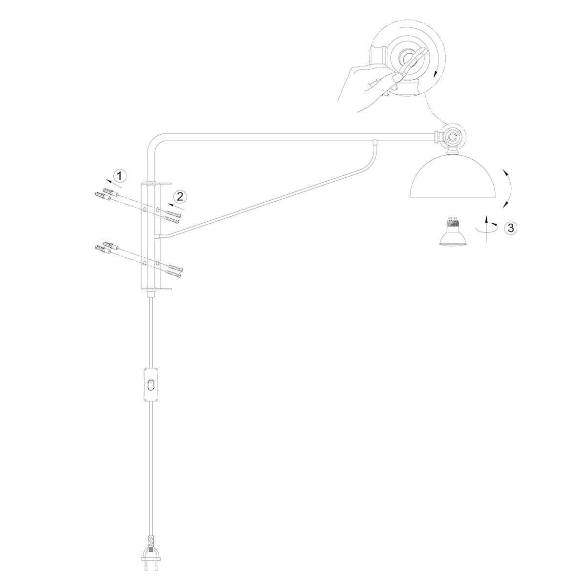 Wandleuchte aus schwarzem Metall und Bronze mit Gelenkarm – 68 cm