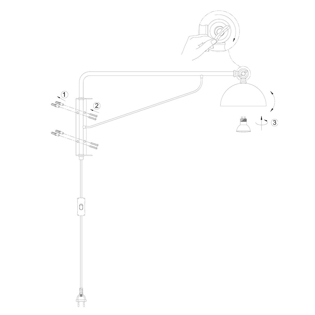 Wandleuchte aus schwarzem Metall und Bronze mit Gelenkarm – 68 cm